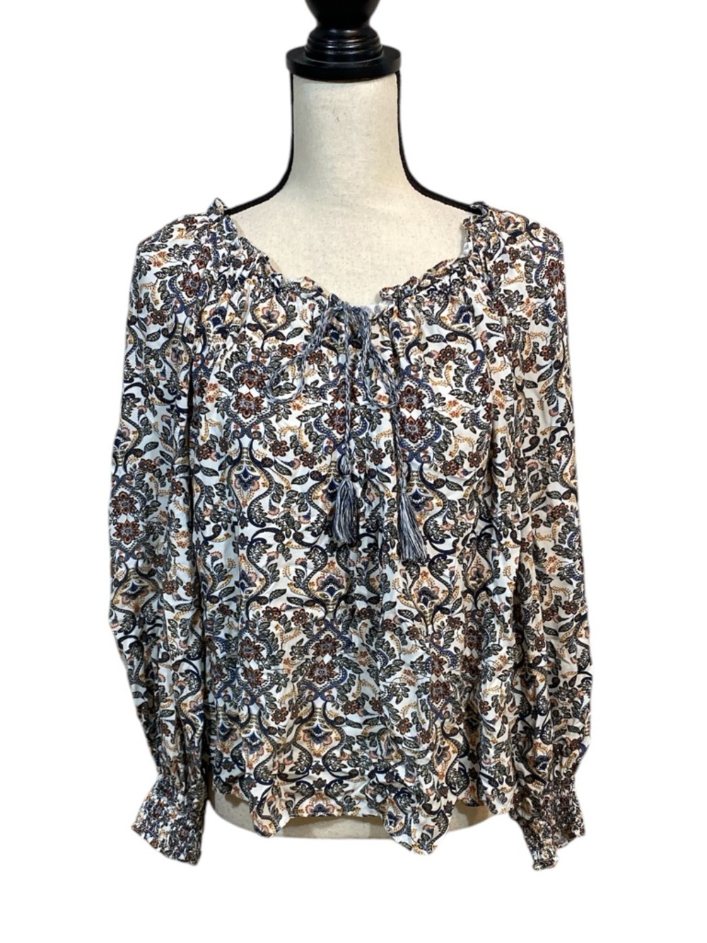Max Studio Long Sleeve Rayon Peasant Top Medium